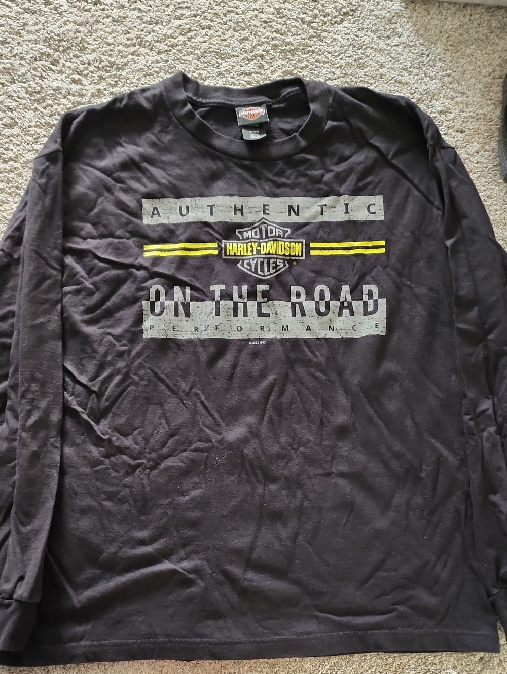 Harley-Davidson Black Long Sleeve Tee with Yellow Accent Stripes